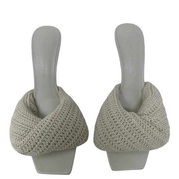 Studio Amelia Crochet Twisted Front Mules Heels Open Toe Slip On Leather Size 7 - Picture 4 of 12